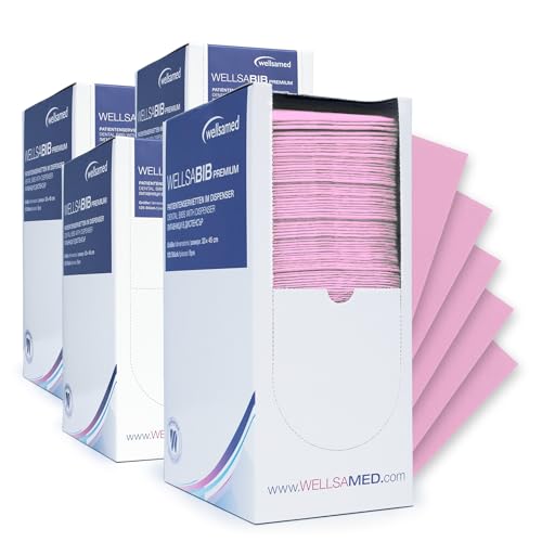 500 Stück wellsamed wellsabib premium Patientenservietten im Dispenser 33 x 45 cm 3-lagig Dental Servietten Tissues im Spender (Rosa) von Wellsamed