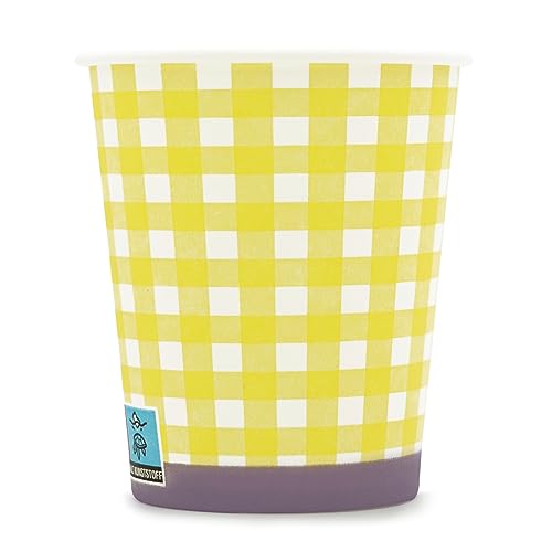 Wellsamed WELLSACUP 1000 Stück Pappbecher 180 ml Gelb Kariert, geeignet für Heiß- und Kaltgetränke, Coffee to go, Picknick, Grillen, Party von Wellsamed