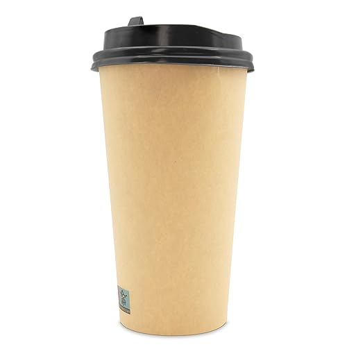 Wellsamed WELLSACUP 100 Pappbecher 440 ml mit Deckel, Kraftpapier Natur, geeignet für Heißgetränke, Coffee to Go, Business, Veranstaltungen, Party von Wellsamed