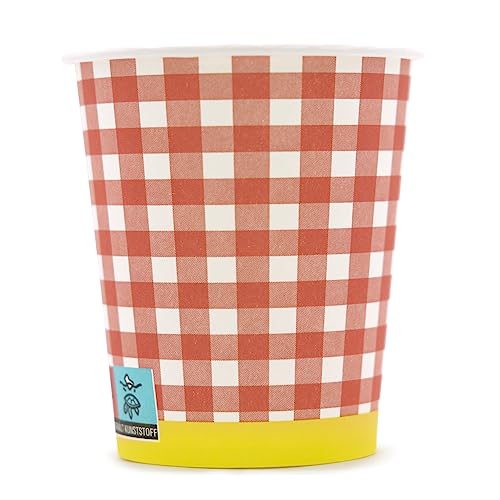 Wellsamed WELLSACUP 100 Stück Pappbecher 180 ml Rot Kariert, geeignet für Heiß- und Kaltgetränke, Coffee to go, Glühwein, Punsch, Picknick, Weihnachten, Party von Wellsamed