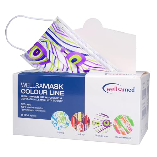 Wellsamed Wellsamask 50 Stück Mundschutz mit Gummizug, Colour Line, Lila Sommer Wellsamed Wellsamask 50 Stück Mundschutz mit Gummizug, Colour Line, Lila Sommer von Wellsamed