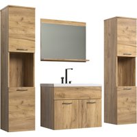 welltime Badezimmer-Set "Kuba", (Komplett-Set, 4 St.), Hängeschränke, Waschtisch mit Waschbecken und Wandspiegel mit Ablage von Welltime
