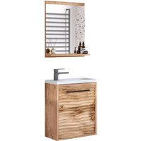 welltime Badmöbel-Set "Canada", (Komplett-Set, 2 St., Fronten mit Wellenstruktur), Badmöbel mit Soft-Close, Gästebad Waschtisch mit Becken und Spiegel von Welltime