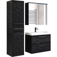welltime Badmöbel-Set "Canada", (Komplett-Set, 3 St., Fronten mit Wellenstruktur), Badmöbel mit Soft-Close, Spiegelschrank, Waschtisch mit Becken von Welltime