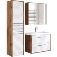 welltime Badmöbel-Set "Canada - Fronten mit Wellenstruktur", (Komplett-Set, 3 St., Fronten mit Wellenstruktur), Badmöbel mit Soft-Close, Spiegelschrank, Waschtisch mit Becken von Welltime