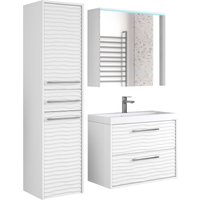 welltime Badmöbel-Set "Canada - Fronten mit Wellenstruktur", (Komplett-Set, 3 St., Fronten mit Wellenstruktur), Badmöbel mit Soft-Close, Spiegelschrank, Waschtisch mit Becken von Welltime
