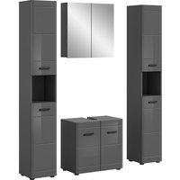 welltime Badmöbel-Set "Doux, bestehend aus: 2x Hochschrank, Waschbeckenunterschrank,", (4 St.), Spiegelschrank, hochwertige hochglanz MDF Front mit Rillenfräsung von Welltime