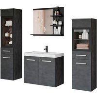 welltime Badmöbel-Set "MADRIT", (Komplett-Set, 5 St., mit Waschbecken), Waschtisch inkl. Waschbecken, Badschrank, Hochschrank, Spiegel von Welltime