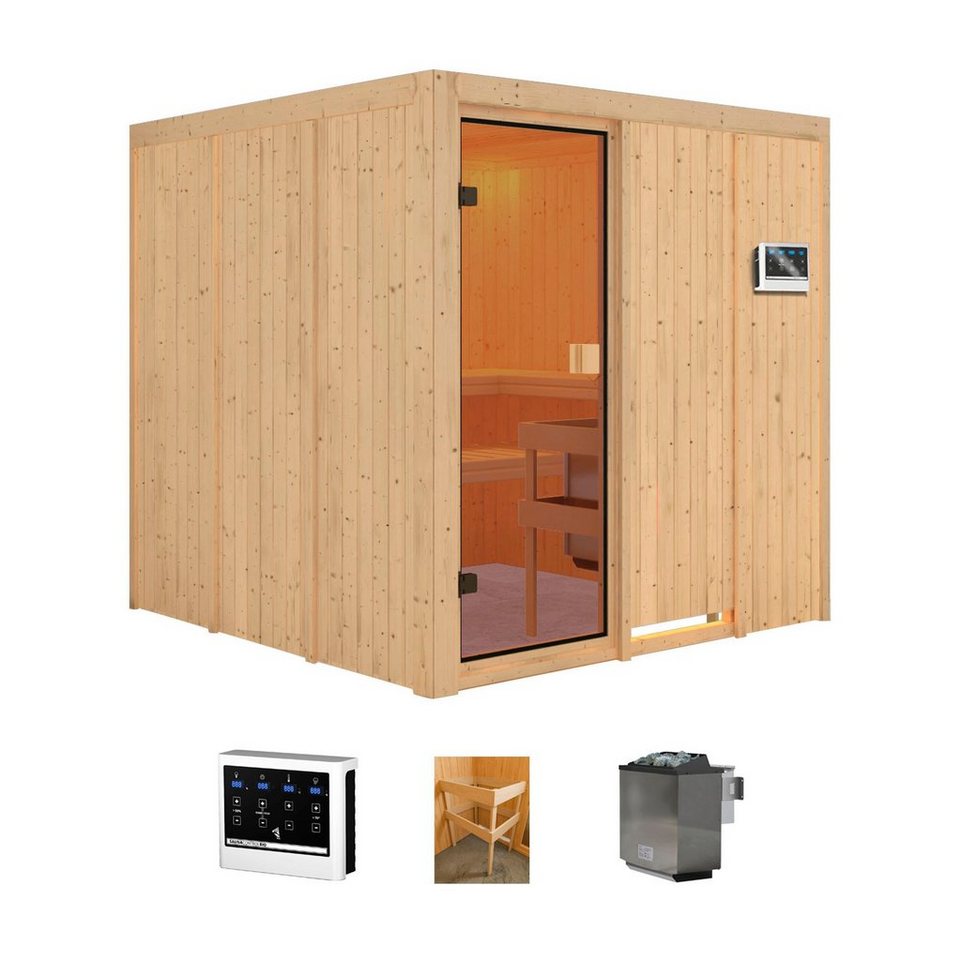 welltime Sauna Mars, BxTxH: 196 x 196 x 198 cm, 68 mm, (Set) 9 kW-Bio-Ofen mit ext. Steuerung von Welltime