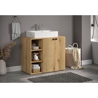 welltime Waschtisch "Amrum Waschbeckenunterschrank und Waschbecken", Waschbeckenunterschrank mit Rillenoptik - Maße (B/T/H) 90/53/79 cm von Welltime
