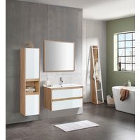 welltime Waschtisch "Torun Badezimmerschrank Unterschrank mit Glasfronten und Softclose" Set, Waschplatz mit 2 Schubladen und Waschbecken Breite 80 cm von Welltime