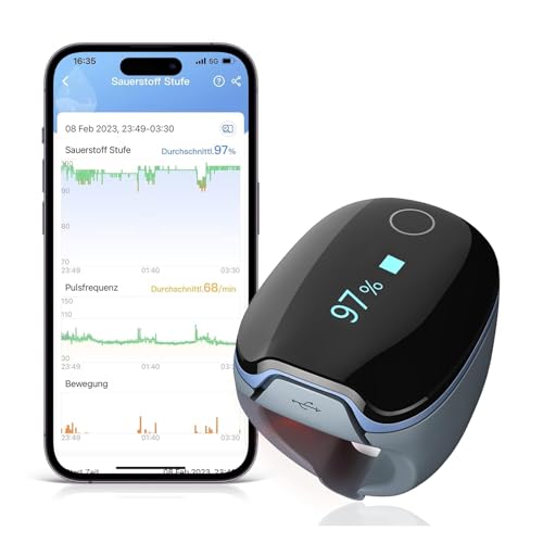 Wellue O2 Ring Bluetooth Pulsoximeter mit alarm, Sauerstoffsättigung Messgerät mit kontinuierliche Überwachung, Schlafoximeter für Blutsauerstoff und Herzfrequenz, Professional APP und Berichte Wellue O2 Ring Bluetooth Pulsoximeter mit alarm, Sauerstoffsättigung Messgerät mit kontinuierliche Überwachung, Schlafoximeter für Blutsauerstoff und Herzfrequenz, Professional APP und Berichte von Wellue