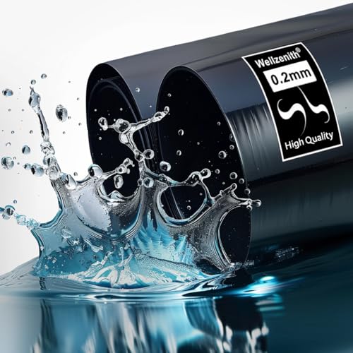 Wellzenith Teichfolie, 0,2 mm Dick, Schwarzes HDPE-Material, Wasserdicht und Wetterbeständig, Geeignet für Fischteiche, Springbrunnen, Wassergärten, Wasserfälle und Hochbeete. (200cm X 200cm) von Wellzenith