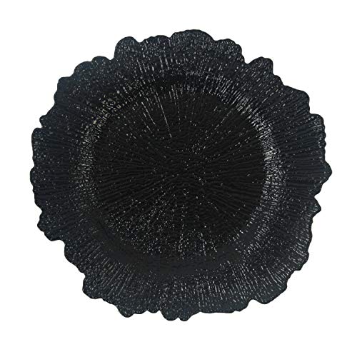 Schwarze Kunststoff-Riff-Platzteller – 12 Stück 33 cm runde Blumen-Schwamm-Ladeplatte, Hochzeits-Party-Dekoration (schwarz, 12) von Welmatch
