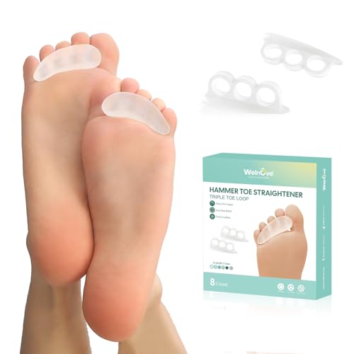 Welnove Hammer Toe Straightener Toe Corrector for Women - 8 Pcs Hammer Toe Cushion Pads for Bent, Crooked, Curled, Claw, and Hammer Toes - Soft Support and Realignment(Clear, 3 Loop Design) von Welnove