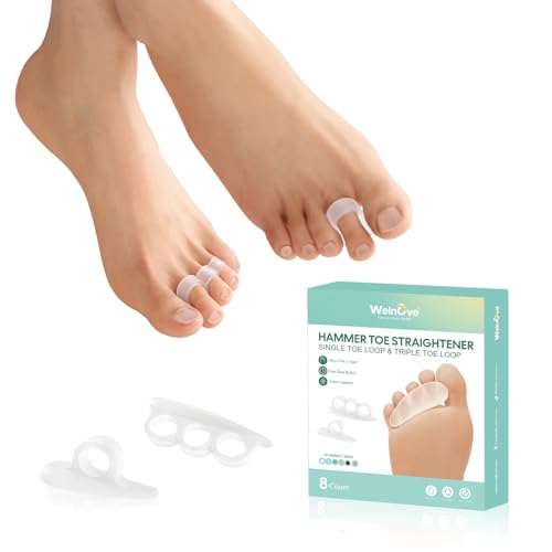 Welnove Hammer Toe Straightener Toe Corrector Hallux Valgus Korrektur Zehenspreizer for Women - 8 Pcs Hammer Toe Cushion Pads for Bent, Crooked, Curled, Claw, and Hammer Toes von Welnove