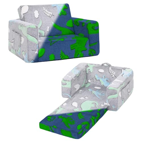Welnow 2-in-1-Kinder-Sofa-Stuhl, leuchtet im Dunkeln, umwandelbarer Kleinkindstuhl, ausklappbarer Kinder-Sofa, zusammenklappbar, Kinderspielsofa mit abnehmbarem Bezug von Welnow