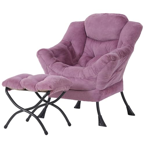 Welnow Lazy Chair mit Ottomane, moderner Lounge-Akzentstuhl mit Armlehnen und Einer Seitentasche, gepolstertes Sofa-Stuhl-Set für die Freizeit, Lesestuhl mit Fußstütze für kleine Räume, Eckstuhl von Welnow