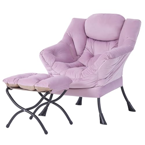 Welnow Lazy Chair with Ottoman, Modern Lounge Accent Chair with Armrests and a Side Pocket, Leisure Upholstered Sofa Chair Set, Reading Chair with Footrest for Small Space, Corner Chair von Welnow