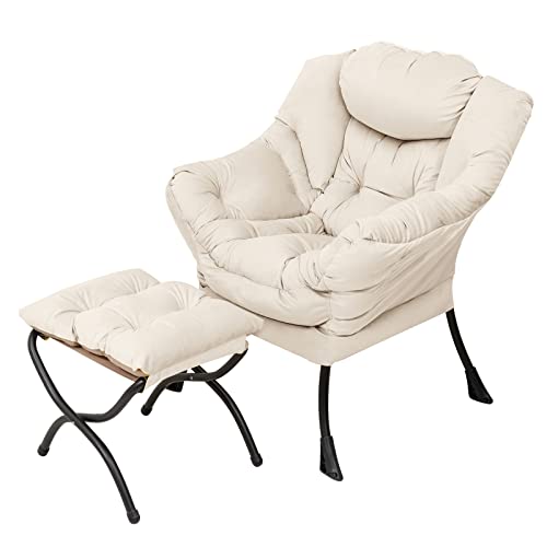 Welnow Lazy Chair with Ottoman, Modern Lounge Accent Chair with Armrests and a Side Pocket, Leisure Upholstered Sofa Chair Set, Reading Chair with Footrest for Small Space, Corner Chair von Welnow