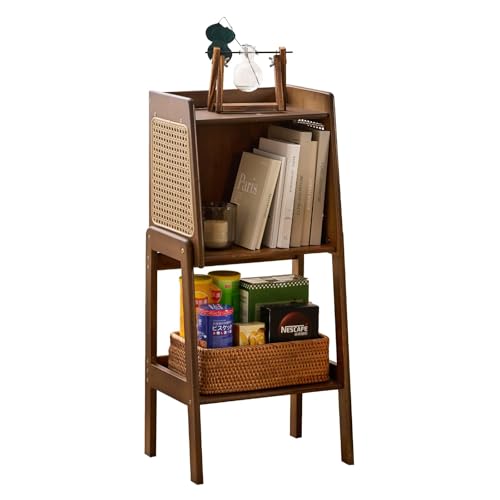 Welnow - Moderner Nachttisch aus Bambus-Rattan mit Stauraum auf 1 Ebene, offenes Regal, Nachttisch, praktischer Beistelltisch für Schlafzimmer, Wohnzimmer, Walnuss, klein von Welnow