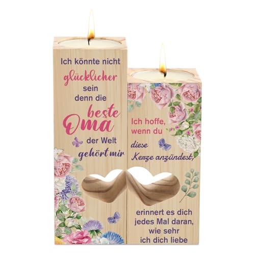 Welsky Kerzenständer - Personalisierte Kerzenständer Mit Spruch, Geschenk für Oma zum Geburtstag, Muttertag, Weihnachten, Ostern - Zwei Herzen von Welsky