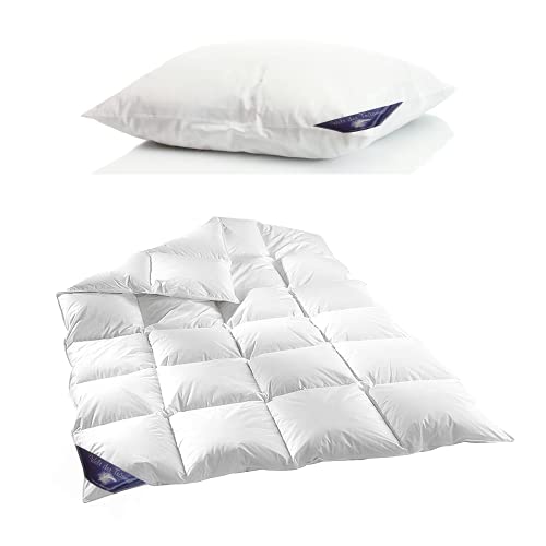 Welt der Träume Daunendecke | 135x200 cm, 1200 g | GRATIS Daunen Kissen 80x80, 1100 g | 100% Baumwolle | Daunenbettdecke 135x200 | kein Lebendrupf | Ganzjahresdecke von Welt der Träume