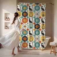 Atomic Cats Mcm Duschvorhang | Mid Century Modern Retro Badezimmer Dekor Für Katzen-Liebhaber Einweihungsgeschenk von WeltColors