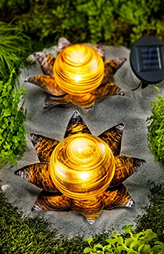 Solar-Blumen Arancia 2er-Set | Bodenleuchten für florale Lichtstimmung im Doppelpack | 21 cm Durchmesser | Blütenblätter aus Metall von Weltbild