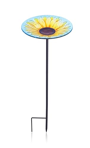 WELTBILD Vogeltränke Sonnenblume - Wasserschale aus koloriertem Reliefglas - Stab aus Metall - Maße: Gesamthöhe 65,5 cm/Durchmesser der Schale 20,5 cm von Weltbild