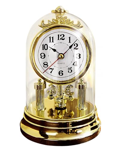 Weltbild Tischuhr Gold mit Glocke - Standuhr Nostalgisch Deko Vintage Wohnzimmer Uhr mit Haube Kleine Uhr zum Hinstellen als Kaminuhr Antik Drehpendeluhr Deko Home Table Clock von Weltbild