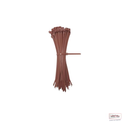 Kabelbinder Braun 100 Stück, 140 mm x 3,6 mm mit 18 kg Zugfestigkeit aus Nylon 66, permanent schließend WeltiesSmartTools von WeltiesSmartTools