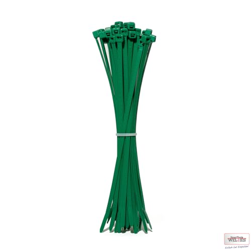 Kabelbinder Grün 100 Stück, 200 mm x 3,6 mm mit 18 kg Zugfestigkeit aus Nylon 66, permanent schließend WeltiesSmartTools von WeltiesSmartTools