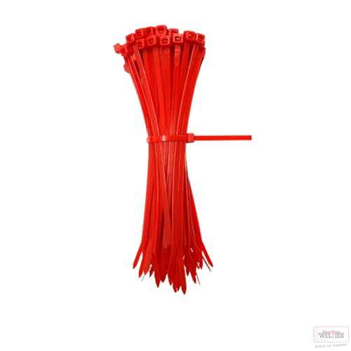 Kabelbinder Rot 100 Stück, 200 mm x 3,6 mm mit 18 kg Zugfestigkeit aus Nylon 66, permanent schließend WeltiesSmartTools von WeltiesSmartTools