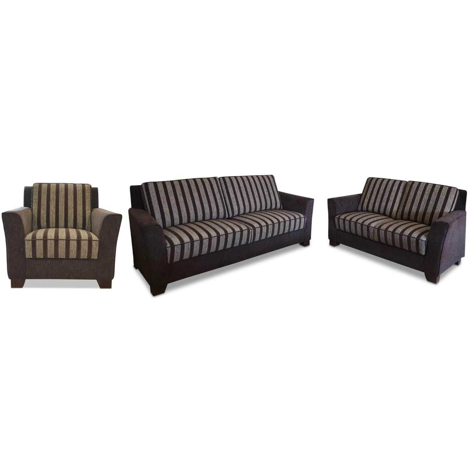 Garnitur York 178 Stoff Braun Gestreift 2 Sofas 1 Sessel von Wemafa