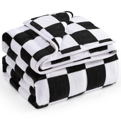 Wemore Flanell-Fleece-Gewichtsdecke für Erwachsene, Doppelgröße, 6,8 kg, doppelseitig, luxuriös, Schachbrettgitter, schwere Decken, ultraweich, kariert, Schwarz, 122 x 183 cm Wemore Flanell-Fleece-Gewichtsdecke für Erwachsene, Doppelgröße, 6,8 kg, doppelseitig, luxuriös, Schachbrettgitter, schwere Decken, ultraweich, kariert, Schwarz, 122 x 183 cm von Wemore