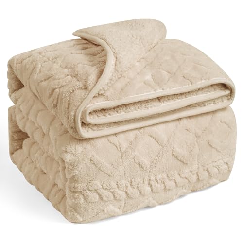 Wemore Gewichtsdecke für Erwachsene, Doppelgröße, 6,8 kg, doppelseitig, weich, flauschig, Jacquard, Sherpa, gewichtete Decken zum Schlafen, gemütliche, flauschige, schwere Strickdecke für Couch, Bett, von Wemore