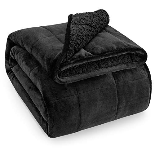 Wemore Sherpa Fleece Weighted Blanket für Erwachsene, 15 lbs Dual Sided Cozy Fluffy Heavy Decke, Ultra Fuzzy Throw Decke mit weichem Plüsch, Flanell Top, 15 x 200 cm, Schwarz auf beiden Seiten von Wemore