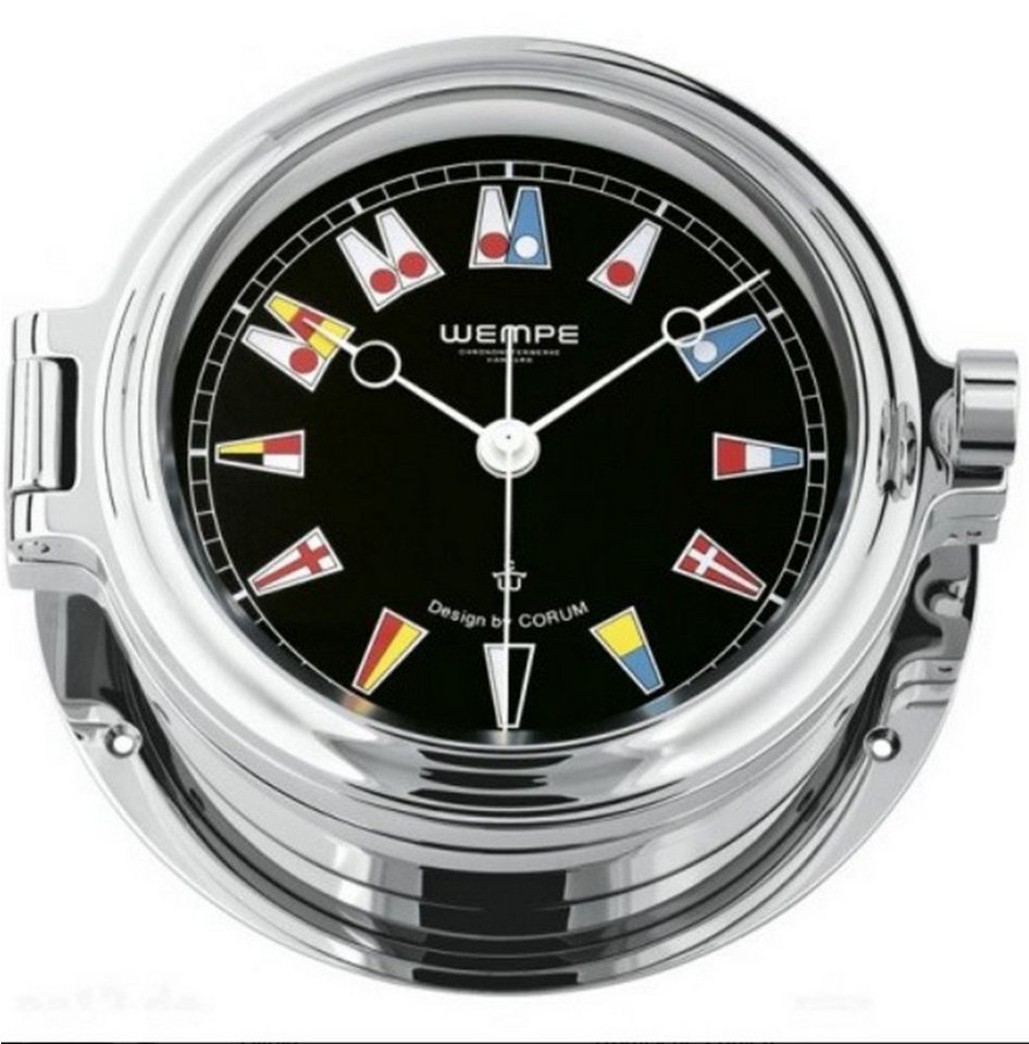 Wempe Wanduhr Schiffsuhr Bullaugenuhr Ø 140mm REGATTA Serie (CORUM - Flaggenzifferblatt auf schwarzem Grund) von Wempe