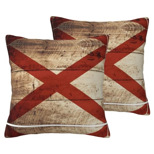 Alabama State Flag on Old Wood Grain Postcard Print 2 Pack Imitation Linen Pillowcases, fit for Sofa and Bed for Modern Home Decor von WenDang