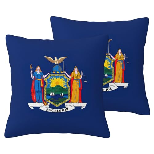 WenDang New York State Flag Print 2 Pack Imitation Linen Pillowcases, fit for Sofa and Bed, for Modern Home Decor von WenDang