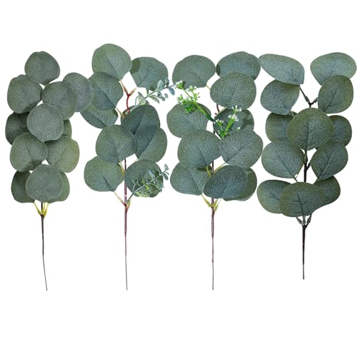 4 Stück Eukalyptus Blätter Deko Pflanze Girlande Künstliche Eukalyptusblätter Simulation grüne Blätte Simulation Pflanze Eukalyptus verlässt dekorative Kranz Hochzeit künstliche Home Dekoration von WenTigDY