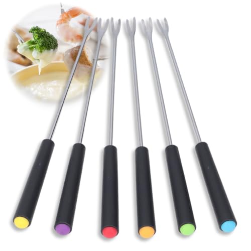 Edelstahl-Fonduegabeln, 23,1 cm, mit hitzebeständigem Griff, Farb-Fondue-Forks, 6 Stück von WenTigDY