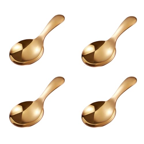 Mini-Löffel für Kanister, Edelstahl, kurzer Griff, Löffel, Salzlöffel, Gewürzlöffel, Dessertlöffel, Süßigkeitenschaufeln (Roségold), 4 Stück von WenTigDY