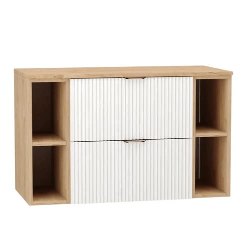 Wena Mobel Waschbeckenunterschrank Hängend 100 cm Breit | Waschtischunterschrank mit 2 Schubladen und Regalen | Badezimmerschrank unter Waschbecken | Hängeschränke fürs Bad (Walnuss/Weiß) von Wena Meble