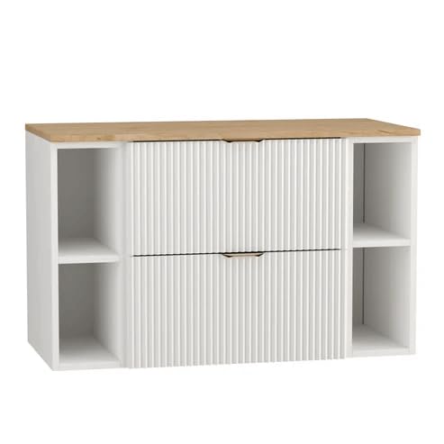 Wena Mobel Waschbeckenunterschrank Hängend 100 cm Breit | Waschtischunterschrank mit 2 Schubladen und Regalen | Badezimmerschrank unter Waschbecken | Hängeschränke fürs Bad (Weiß/Walnuss) von Wena Meble
