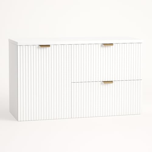 Wena Mobel Waschbeckenunterschrank Hängend 100 cm Breit | Waschtischunterschrank mit 2 Schubladen und Wäschekorb | Badezimmerschrank unter Waschbecken | Hängeschränke fürs Bad (Weiß) von Wena Meble