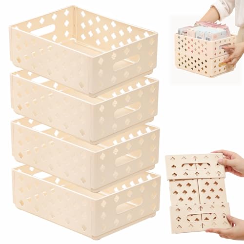Wenbones Storage Box Plastic 4 Sets, Stapelbar Small Storage Basket Boxes Beige faltbar Tight Organiser Baskets Storage for Schlafzimmer Kitchen Bathroom Shelf Plastic Box Wenbones Storage Box Plastic 4 Sets, Stapelbar Small Storage Basket Boxes Beige faltbar Tight Organiser Baskets Storage for Schlafzimmer Kitchen Bathroom Shelf Plastic Box von Wenbones