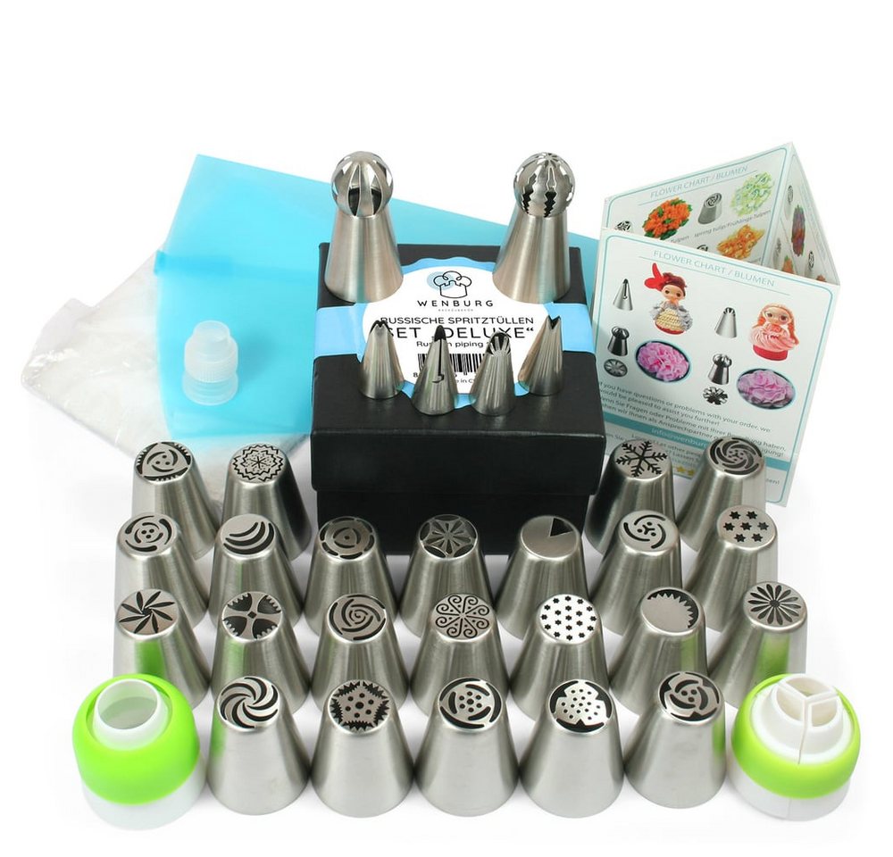 Wenburg Spritztüllen 29er-Set Basic Spritztüllen mit E-Book, Edelstahl, (29-tlg), kreativ dekorieren Muffin Cupcake Kuchen Torten rostfreies Edelstahl von Wenburg