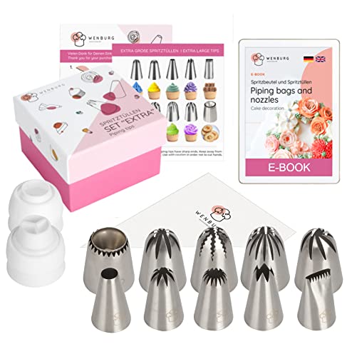 Wenburg Spritztüllen Set - 24 teilig - Verschiedene Spritzbeutel mit Tüllen Profi - Backset mit vielseitigem Zuberhör für Torten Dekoration inklusive E-Book (Set Extra) von Wenburg